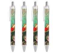 LLUTSNTH Koi Lotus Pool Ballpoint Pens Black Medium Point 0.55mm Ball Point Pen Retractable Office Pens with Super Soft Grip Writing Ink Pen for Men Women 4 PCS