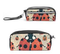 LLUTSNTH Ladybugs Pattern Infinite Speckled Pencil Case - Large Capacity Pen Pouch Aesthetic Makeup Bag with Zipper Leather Pencil Bag for Stationery, Art Supplies, Travel Essentials