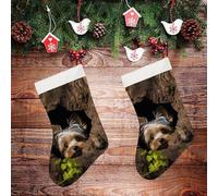 LLUTSNTH Large Christmas Stockings - A Little Yorkshire Terrier Personalized Xmas Stockings, Rustic Plush Xmas Hanging Stocking Decorations for Family Holiday Christmas Party Decorations 16.5 Inch