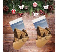 LLUTSNTH Large Christmas Stockings - Ancient Egypt Pyramid Personalized Xmas Stockings, Rustic Plush Xmas Hanging Stocking Decorations for Family Holiday Christmas Party Decorations 16.5 Inch