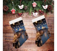 LLUTSNTH Large Christmas Stockings - Beautiful Venice at Night Personalized Xmas Stockings, Rustic Plush Xmas Hanging Stocking Decorations for Family Holiday Christmas Party Decorations 16.5 Inch