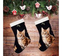 LLUTSNTH Large Christmas Stockings - Cat Butterfly Personalized Xmas Stockings, Rustic Plush Xmas Hanging Stocking Decorations for Family Holiday Christmas Party Decorations 16.5 Inch