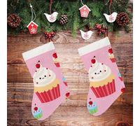 LLUTSNTH Large Christmas Stockings - Cute Cupcake Personalized Xmas Stockings, Rustic Plush Xmas Hanging Stocking Decorations for Family Holiday Christmas Party Decorations 16.5 Inch