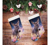 LLUTSNTH Large Christmas Stockings - Donkey in Magic Blooms Personalized Xmas Stockings, Rustic Plush Xmas Hanging Stocking Decorations for Family Holiday Christmas Party Decorations 16.5 Inch