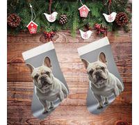 LLUTSNTH Large Christmas Stockings - French Bulldog Personalized Xmas Stockings, Rustic Plush Xmas Hanging Stocking Decorations for Family Holiday Christmas Party Decorations 16.5 Inch