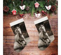 LLUTSNTH Large Christmas Stockings - Horse Running by The Water Personalized Xmas Stockings, Rustic Plush Xmas Hanging Stocking Decorations for Family Holiday Christmas Party Decorations 16.5 Inch