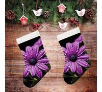 LLUTSNTH Large Christmas Stockings - Purple Daisy Personalized Xmas Stockings, Rustic Plush Xmas Hanging Stocking Decorations for Family Holiday Christmas Party Decorations 16.5 Inch