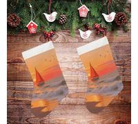 LLUTSNTH Large Christmas Stockings - Sailing at The Seaside Personalized Xmas Stockings, Rustic Plush Xmas Hanging Stocking Decorations for Family Holiday Christmas Party Decorations 16.5 Inch