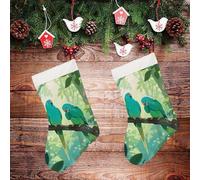 LLUTSNTH Large Christmas Stockings - Two Parakeets Personalized Xmas Stockings, Rustic Plush Xmas Hanging Stocking Decorations for Family Holiday Christmas Party Decorations 16.5 Inch