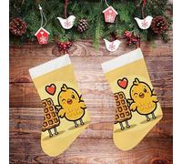 LLUTSNTH Large Christmas Stockings - Waffles and Chicken Personalized Xmas Stockings, Rustic Plush Xmas Hanging Stocking Decorations for Family Holiday Christmas Party Decorations 16.5 Inch