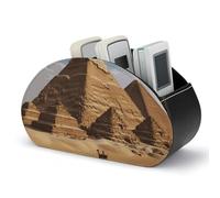 LLUTSNTH Leather Remote Control Holder with 5 Compartments Ancient Egypt Pyramid TV Remote Caddy Desktop Organizer Makeup Brush Holder Office Storage Box for DVD Nightstand Desk