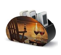 LLUTSNTH Leather Remote Control Holder with 5 Compartments Chair And Wine at Sunset Lake TV Remote Caddy Desktop Organizer Makeup Brush Holder Office Storage Box for DVD Nightstand Desk
