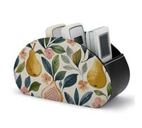 LLUTSNTH Leather Remote Control Holder with 5 Compartments Figs And Pears TV Remote Caddy Desktop Organizer Makeup Brush Holder Office Storage Box for DVD Nightstand Desk