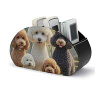 LLUTSNTH Leather Remote Control Holder with 5 Compartments Poodles Dogs TV Remote Caddy Desktop Organizer Makeup Brush Holder Office Storage Box for DVD Nightstand Desk
