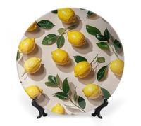 LLUTSNTH Lemon Pattern Ceramic Decorative Plate Boho Bone China Decorative Plate with Display Stand Wall Hanging Ornament Plates for Kitchen Dining Room Wine Cabinet Home Décor 7inch