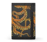 LLUTSNTH Light Blue Pattern Trifold Wallet for Men - Slim 8 Card Slots, Zipper Coin Purse Money Clip, Cash Compartment, Orange Octopus Pattern, One Size, Modern