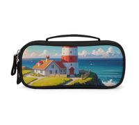 LLUTSNTH Lighthouse Diamond Paint Pencil Case - Large Capacity Pencil Pouch Aesthetic Makeup Bag with Zipper Leather And Handle Design Pen Bag for Stationery, Art Supplies, Travel Essentials