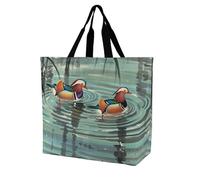 LLUTSNTH Lime Green Butterfly Shopping Bag for Women Tote Bag Beach Bags Shoulder Bags for Groceries Travel, Chinese Style Mandarin Ducks, 40x40x16cm