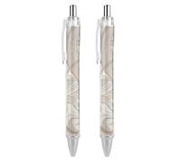 LLUTSNTH Linear Texture Beige Ballpoint Pens Black Medium Point 0.55mm Ball Point Pen Retractable Office Pens with Super Soft Grip Writing Ink Pen for Men Women 2 PCS