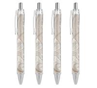 LLUTSNTH Linear Texture Beige Ballpoint Pens Black Medium Point 0.55mm Ball Point Pen Retractable Office Pens with Super Soft Grip Writing Ink Pen for Men Women 4 PCS