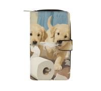 LLUTSNTH Little Puppies Pulling Toilet Paper Travel Wallet Slim Leather Wallets Clutch Organizer Purse Coin Pocket for Men Women