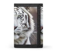 LLUTSNTH Little Squirrel Trifold Wallet for Men - Slim 8 Card Slots, Zipper Coin Purse Money Clip, Cash Compartment, White Tiger, One Size, Modern