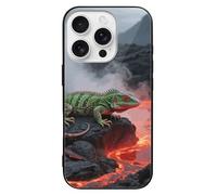 LLUTSNTH Lizard by Magma Lake for iPhone 16/Pro Case Durable Shockproof Glass Protective Cover with Cute Pattern Design Protection for Women & Men Black