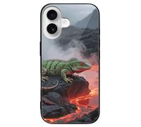 LLUTSNTH Lizard by Magma Lake for iPhone 16/Pro Case Durable Shockproof Glass Protective Cover with Cute Pattern Design Protection for Women & Men Black