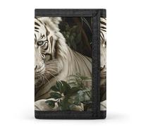 LLUTSNTH Lizards And Plants Trifold Wallet for Men - Slim 8 Card Slots, Zipper Coin Purse Money Clip, Cash Compartment, Lying White Tiger, One Size, Modern