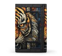 LLUTSNTH Lizards And Plants Trifold Wallet for Men - Slim 8 Card Slots, Zipper Coin Purse Money Clip, Cash Compartment, Multiple Tiger Head Pictures, One Size, Modern