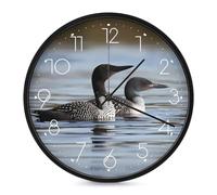 LLUTSNTH Loon Birds Wall Clock Vintage Round Clocks Silent Non Ticking Clock Personalized Pattern Modern Clocks for Home Office Decoration 10 Inch