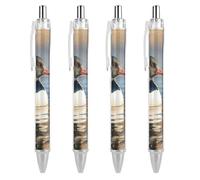 LLUTSNTH Loon Nature Birds Ballpoint Pens Black Medium Point 0.55mm Ball Point Pen Retractable Office Pens with Super Soft Grip Writing Ink Pen for Men Women 4 PCS