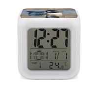LLUTSNTH Loon Nature Birds Small Alarm Clock LED Digital Clock Portable Decor Clocks with 7 Color Night Light and Temperature Display - Sleep Timer for Bedrooms Simple Operation