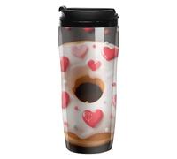 LLUTSNTH Love Hearts Donut Insulated Coffee Tumbler Reusable Iced Coffee Cup Double-Wall Plastic Drinking Cups Hot Coffee Travel Mug, BPA-Free, Shatter-Proof, Dishwasher-Safe 12 Oz