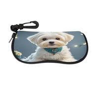 LLUTSNTH Lovely Maltese Dog Glasses Bag with Zipper Eyeglass Case for Sunglasses Storage Portable Glasses Pouch Suitable with Belt Clip for Travel And Daily Use