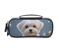 LLUTSNTH Lovely Maltese Dog Pencil Case - Large Capacity Pencil Pouch Aesthetic Makeup Bag with Zipper Leather And Handle Design Pen Bag for Stationery, Art Supplies, Travel Essentials