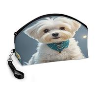 LLUTSNTH Lovely Maltese Dog Travel Makeup Bag, Large Capacity Cosmetic Bag for Women, Waterproof PU Leather, Curved Portable Toiletry Bag for Skincare, Brushes & Travel Essentials