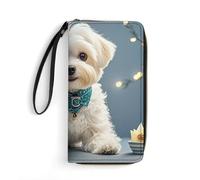 LLUTSNTH Lovely Maltese Dog Womens Wallet Leather Money Clip Coin Purse Clutch Wristlet Travel Long Wallets