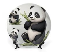 LLUTSNTH Lovely Panda Ceramic Decorative Plate Boho Bone China Decorative Plate with Display Stand Wall Hanging Ornament Plates for Kitchen Dining Room Wine Cabinet Home Décor 10inch