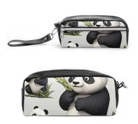 LLUTSNTH Lovely Panda Pencil Case - Large Capacity Pen Pouch Aesthetic Makeup Bag with Zipper Leather Pencil Bag for Stationery, Art Supplies, Travel Essentials