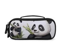 LLUTSNTH Lovely Panda Pencil Case - Large Capacity Pencil Pouch Aesthetic Makeup Bag with Zipper Leather And Handle Design Pen Bag for Stationery, Art Supplies, Travel Essentials
