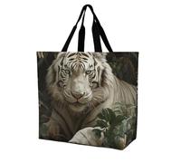 LLUTSNTH Lying White Tiger Shopping Bag for Women Tote Bag Beach Bags Shoulder Bags for Groceries Travel