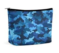 LLUTSNTH Makeup Bags Large Capacity Cosmetic Bags for Women Blue Camo Open Flat Toiletry Bag Waterproof Makeup Pouch Portable Cosmetic Organizer Makeups Train for Travel Gift