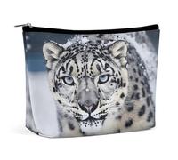 LLUTSNTH Makeup Bags Large Capacity Cosmetic Bags for Women Blue Eyed Snow Leopard Open Flat Toiletry Bag Waterproof Makeup Pouch Portable Cosmetic Organizer Makeups Train for Travel Gift