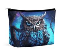LLUTSNTH Makeup Bags Large Capacity Cosmetic Bags for Women Blue Owl Open Flat Toiletry Bag Waterproof Makeup Pouch Portable Cosmetic Organizer Makeups Train for Travel Gift
