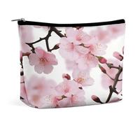 LLUTSNTH Makeup Bags Large Capacity Cosmetic Bags for Women Cherry Japanese Cherry Blossom Open Flat Toiletry Bag Waterproof Makeup Pouch Portable Cosmetic Organizer Makeups Train for Travel Gift