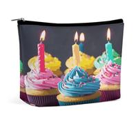 LLUTSNTH Makeup Bags Large Capacity Cosmetic Bags for Women Colorful Happy Birthday Cupcakes Open Flat Toiletry Bag Waterproof Makeup Pouch Portable Cosmetic Organizer Makeups Train for Travel Gift