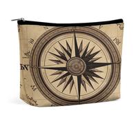 LLUTSNTH Makeup Bags Large Capacity Cosmetic Bags for Women Compass Wind Road Map Open Flat Toiletry Bag Waterproof Makeup Pouch Portable Cosmetic Organizer Makeups Train for Travel Gift