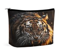 LLUTSNTH Makeup Bags Large Capacity Cosmetic Bags for Women Ferocious Tiger Open Flat Toiletry Bag Waterproof Makeup Pouch Portable Cosmetic Organizer Makeups Train for Travel Gift