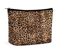LLUTSNTH Makeup Bags Large Capacity Cosmetic Bags for Women Leopard Patterned Wallpaper Open Flat Toiletry Bag Waterproof Makeup Pouch Portable Cosmetic Organizer Makeups Train for Travel Gift
